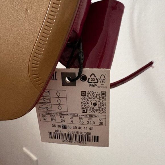 Zara Patent Leather Effect Bow Heel Sandal NWT Strawberry Red Size 37/ 6.5 - Picture 10 of 10